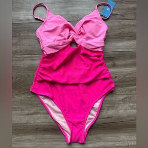 CUPSHE One Piece Swimsuit Women Twist Front Cutout Adj Straps Ruched Pink Sz S